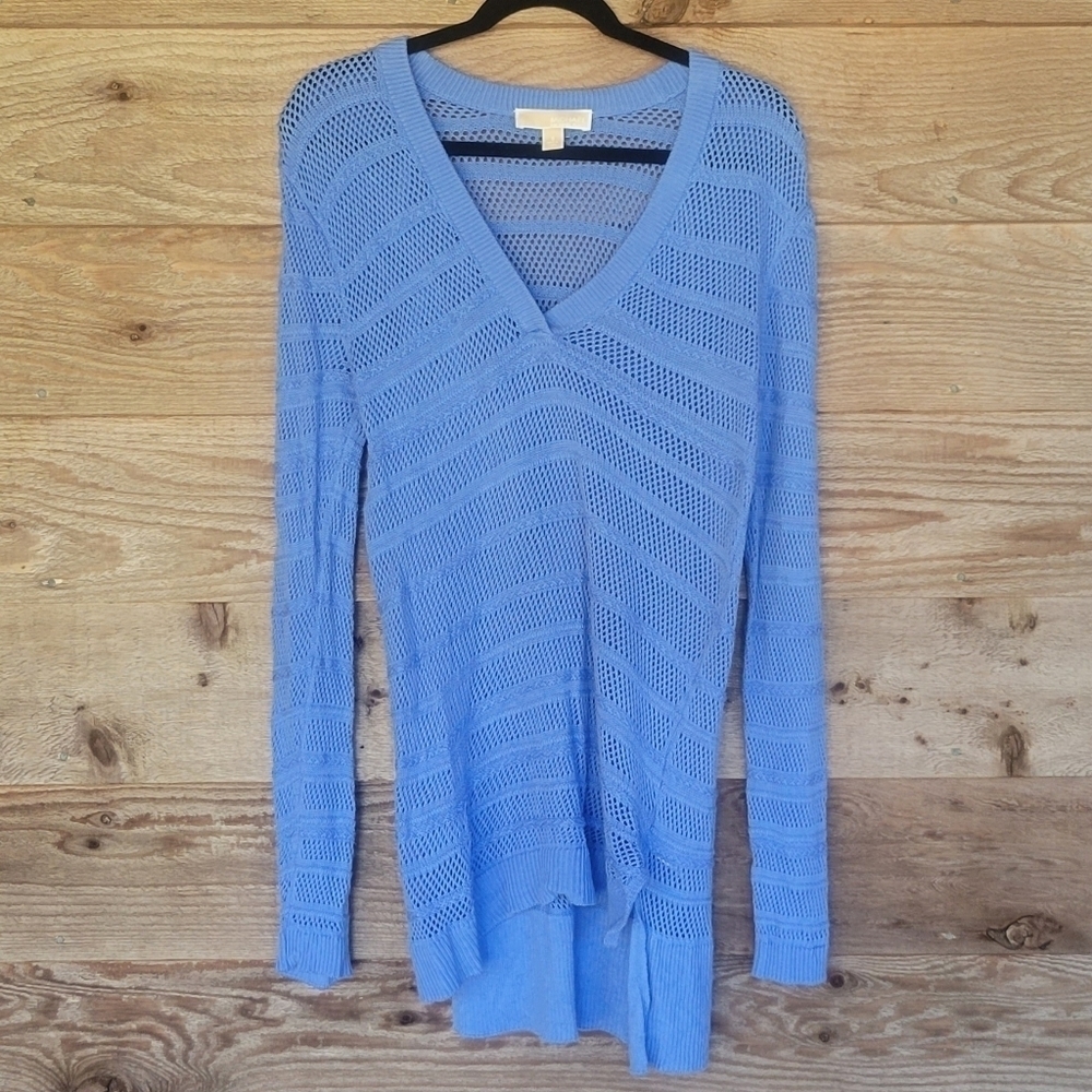 MICHAEL Michael Kors Tunic Sweater Small Periwinkle Open Knit Pullover V-Neck